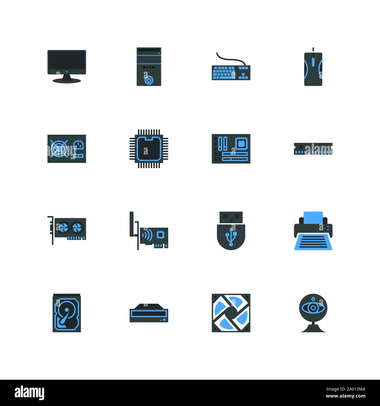 Hardware per computer e accessori set di icone di stile di piatto illustrazione vettoriale. le periferiche del computer Illustrazione Vettoriale
