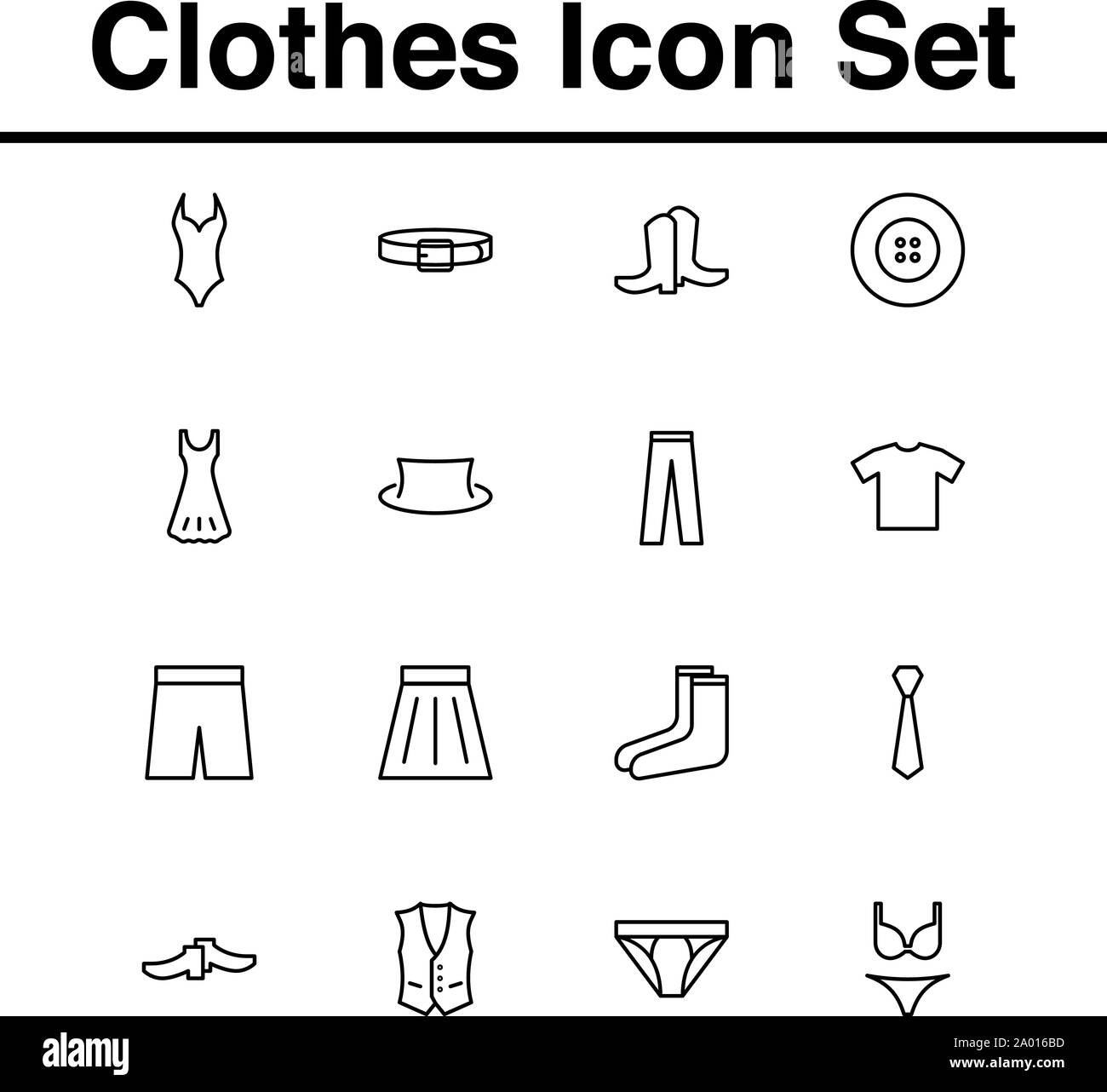 Vestiti Icon Set con lo stile della linea. abbigliamento icona illustrazione vettoriale Illustrazione Vettoriale