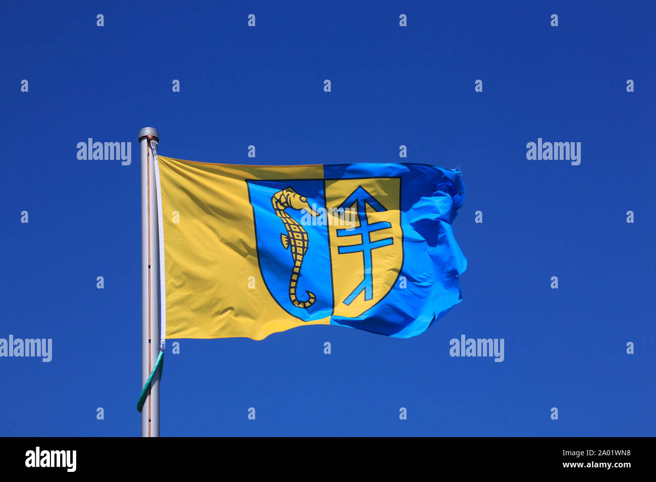 Inselfahne, bandiera dell'isola, isola di Hiddensee, Mar Baltico, Meclemburgo-Pomerania, Germania, Europa Foto Stock