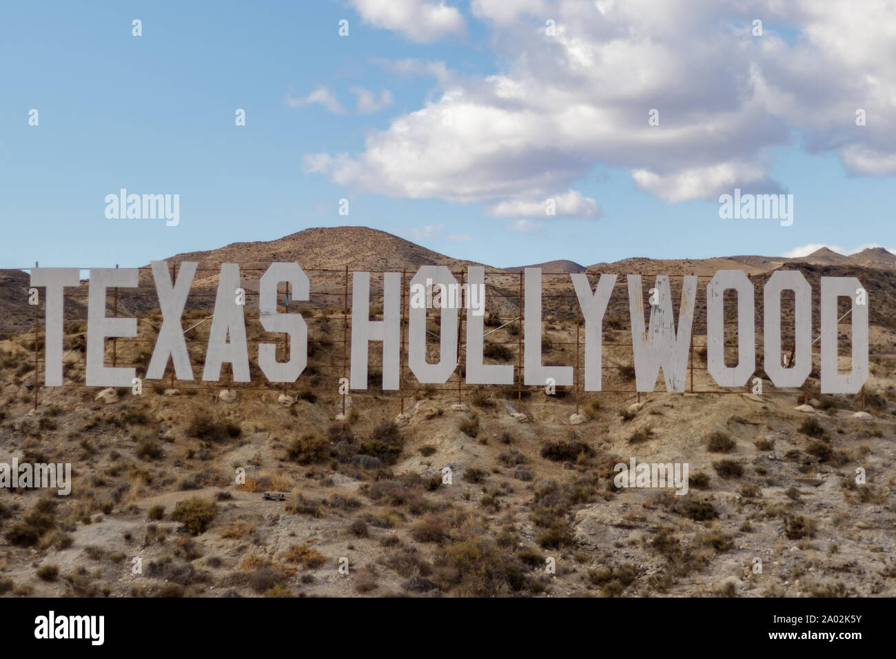 Almeria / Spagna - 26 Gennaio 2018: Texas Hollywood Sign in Almeria Spagna Foto Stock