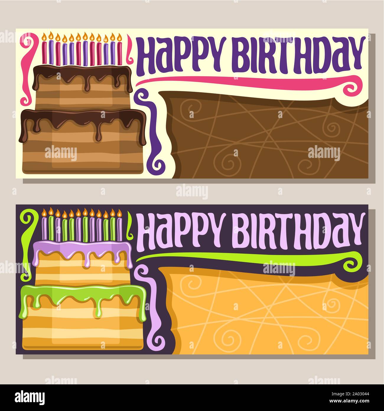 Vector biglietti di auguri di buon compleanno evento: vintage invito per la celebrazione anniversario con la torta di festosa e dodici candele, banner con titolo hap Illustrazione Vettoriale