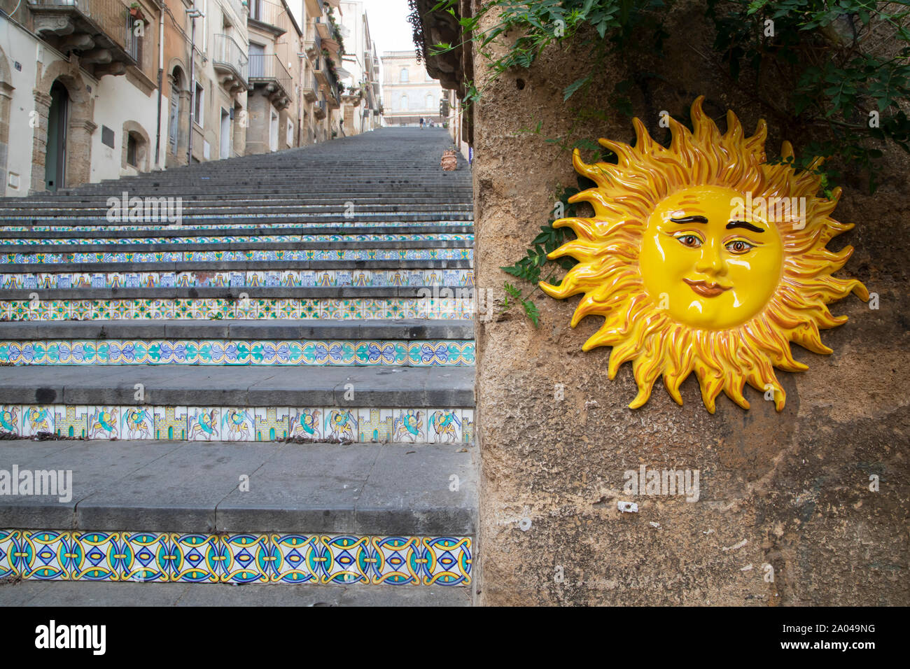 Dettaglio della Scalinata di Santa Maria del Monte a Caltagirone, Sicilia Foto Stock