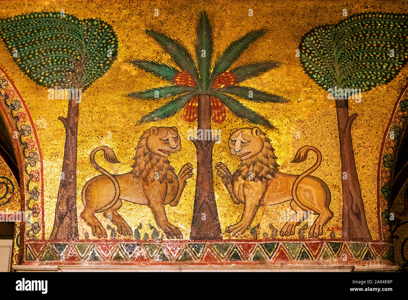 Antichi mosaici di leoni a Palermo, Italia Foto Stock