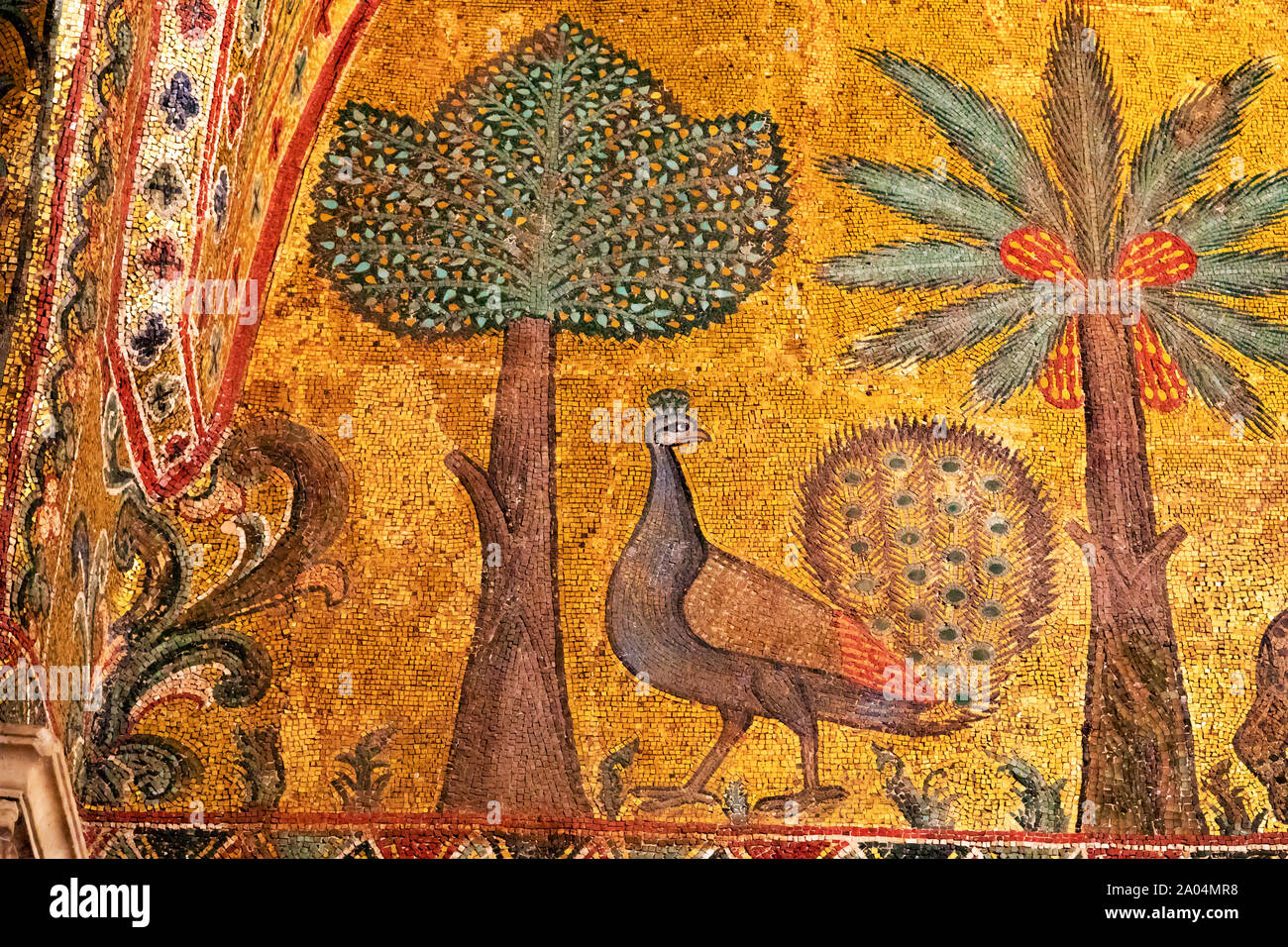Peacock nei mosaici bizantini di Palermo Foto Stock
