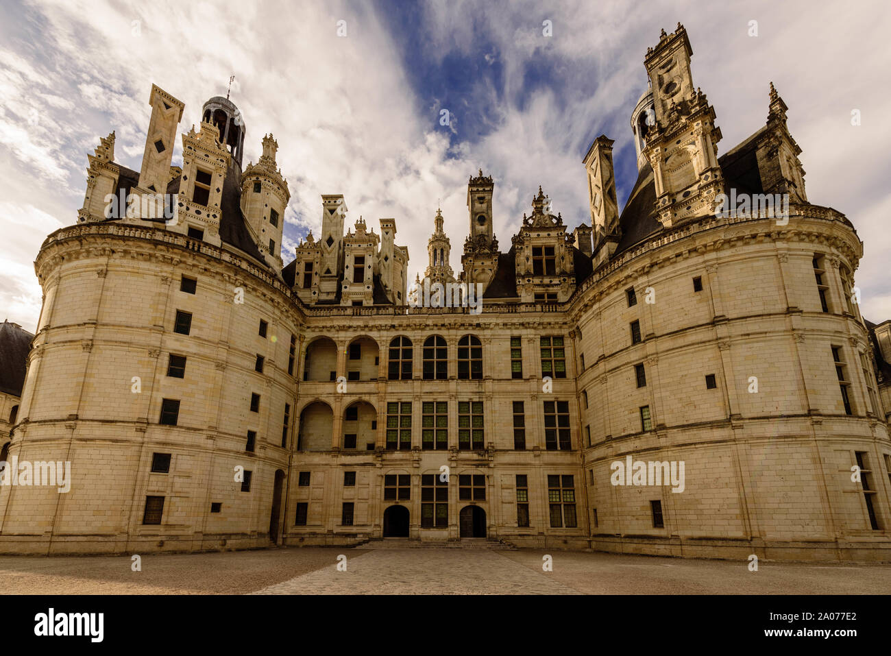 Castello di Chambord sul Fiume Loira. La Francia. Foto Stock