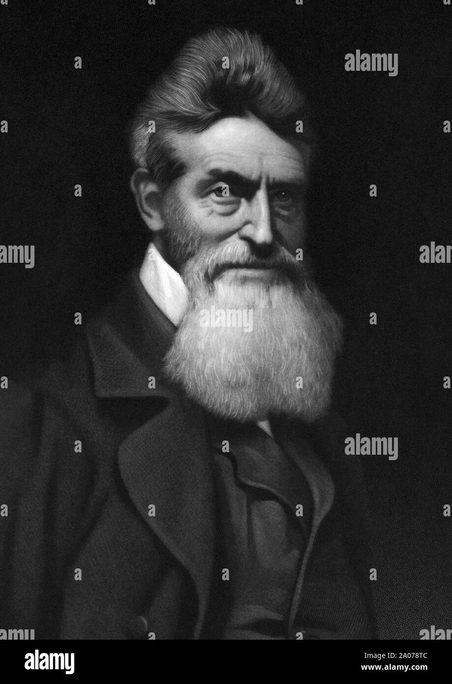 John Brown (1800-1859), abolizionista americano che ha sostenuto l'uso di un insurrezione armata per rovesciare la istituzione della schiavitù negli Stati Uniti. Ritratto inciso da Sartain da una c1858 daguerreotype attribuito a Martin Lawrence M.. Foto Stock