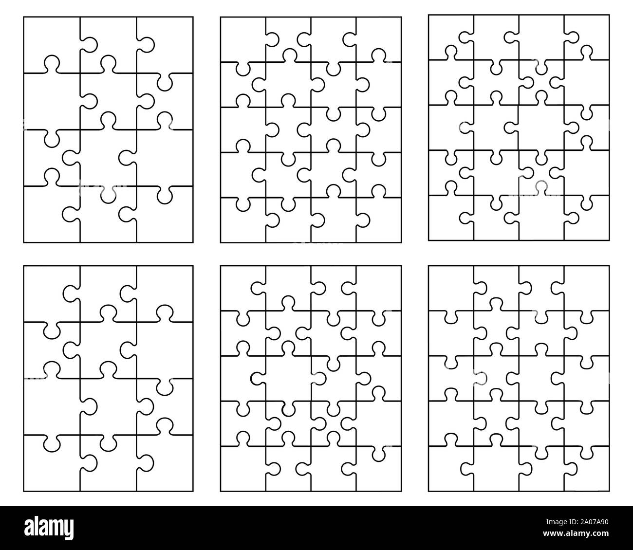 Illustrazione Vettoriale di differenti puzzle bianco, pezzi separati Foto Stock