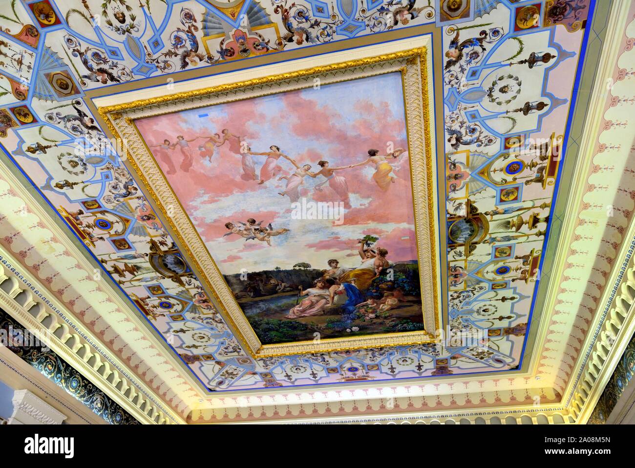 Dipinto sul soffitto di Vincenzo Galloppi, Palace,Gastouri,l'isola di Corfù, isole Ionie, Grecia Foto Stock