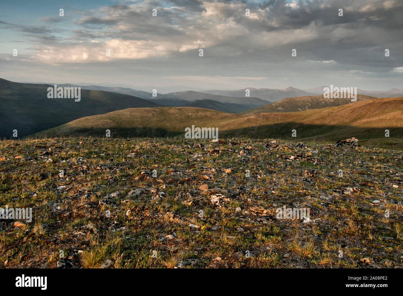 Nord America; Canada; Yukon Territory; Yukon River Highlands; parte superiore del mondo egli autostrada Area; Tundra; tramonto Foto Stock