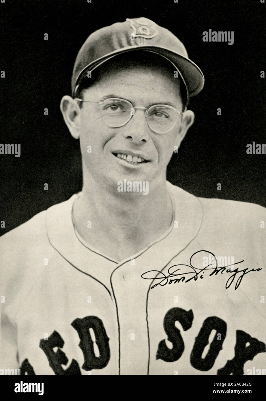 Vintage fotografia del giocatore di baseball Dom DiMaggio che ha giocato con i Boston Red Sox negli anni quaranta e 50s. . Foto Stock