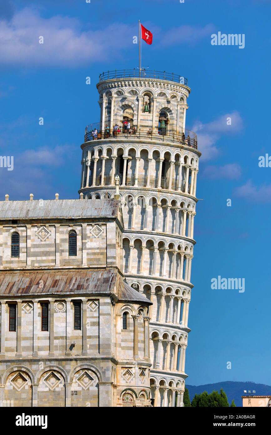 La Cattedrale di Pisa e la Torre Pendente di Pisa torre campanaria, Piazza dei Miracoli a Pisa, Italia Foto Stock