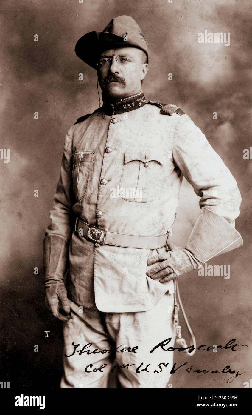 Theodore Roosevelt in uniforme militare 1898. Foto Stock