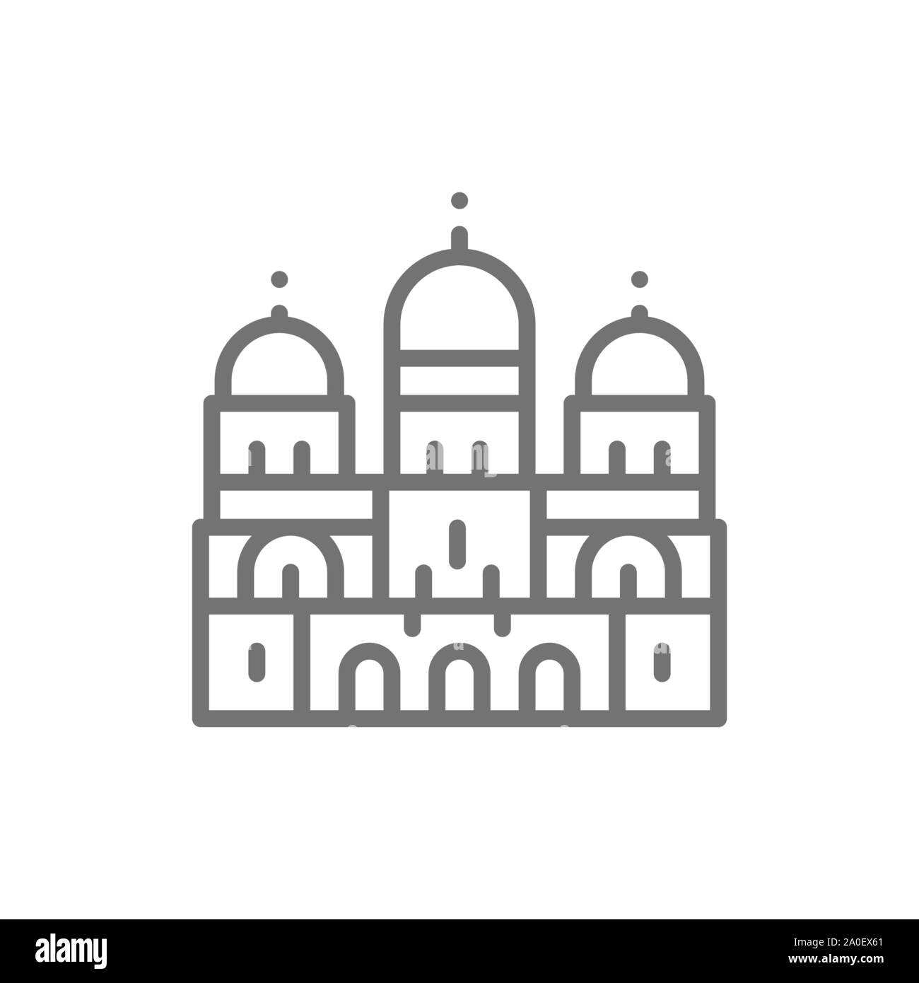 Basilica del Sacro Cuore, punto di riferimento di Parigi, Francia icona linea. Illustrazione Vettoriale