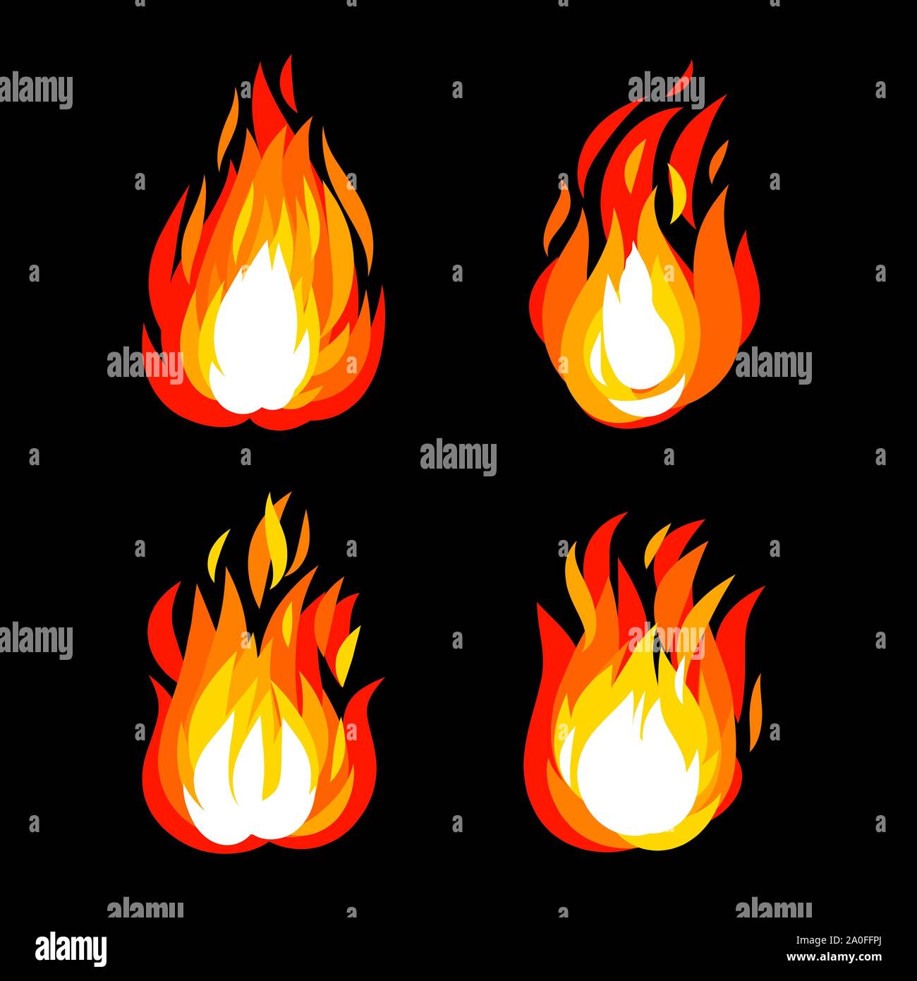 Disegno di fiamma su sfondo nero come logo, stile brush illustrazione vettoriale impostato per la progettazione grafica. Illustrazione Vettoriale