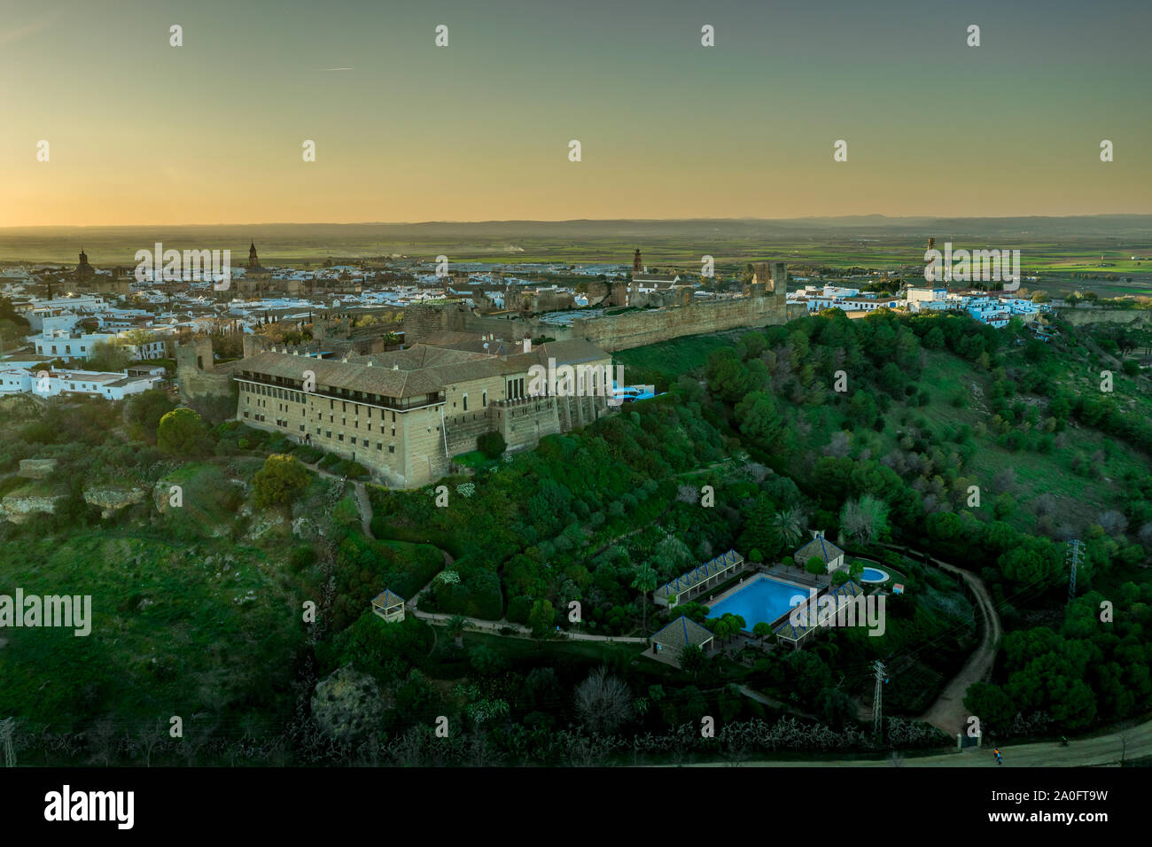 Carmona tramonto vista aerea in Andalusia Spagna non lontano da Sevilla Foto Stock