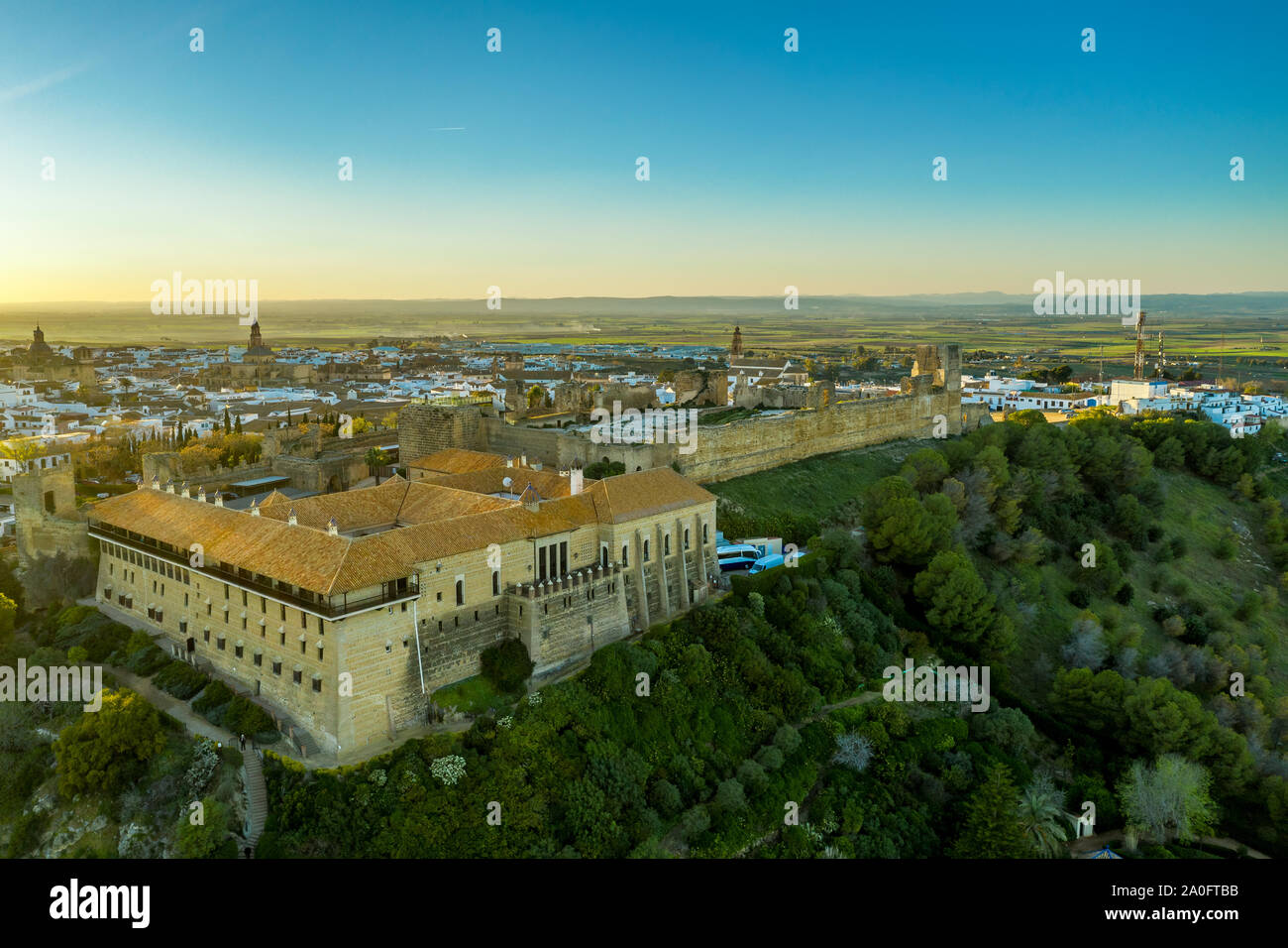 Carmona tramonto vista aerea in Andalusia Spagna non lontano da Sevilla Foto Stock
