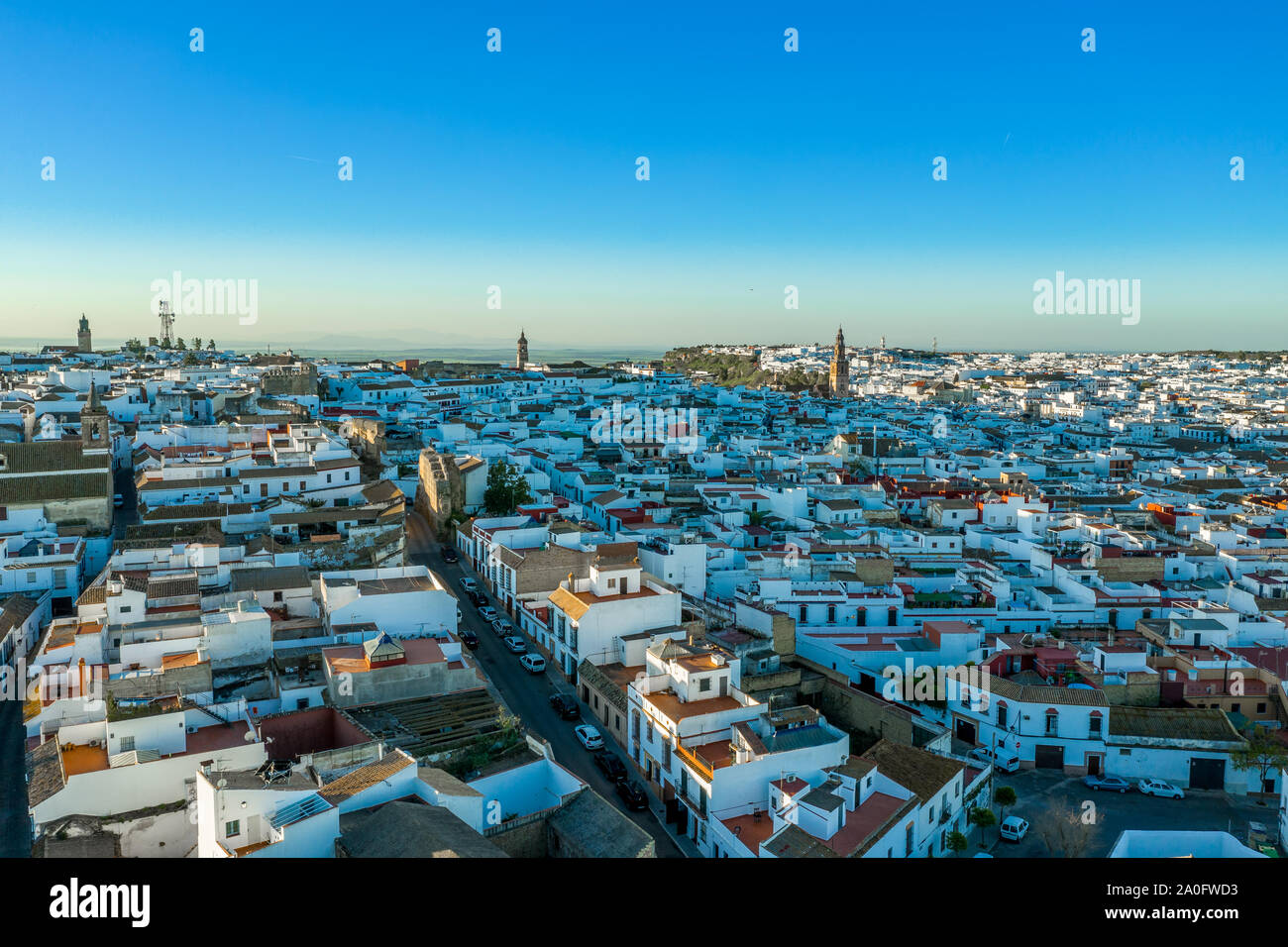 Carmona tramonto vista aerea in Andalusia Spagna non lontano da Sevilla Foto Stock