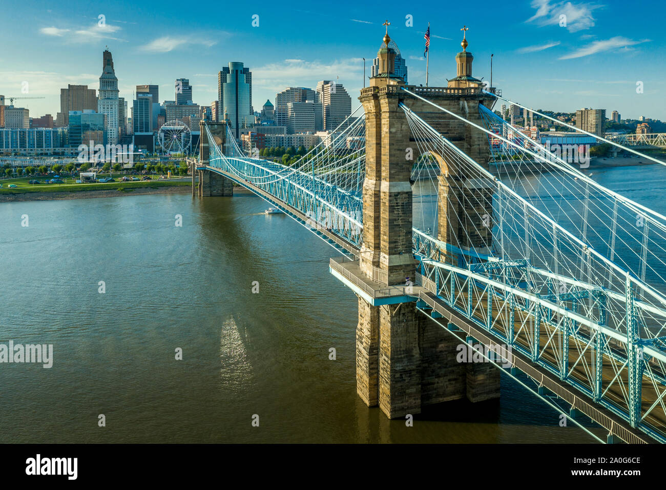 Roebling ponte sopra il fiume Ohio Foto Stock