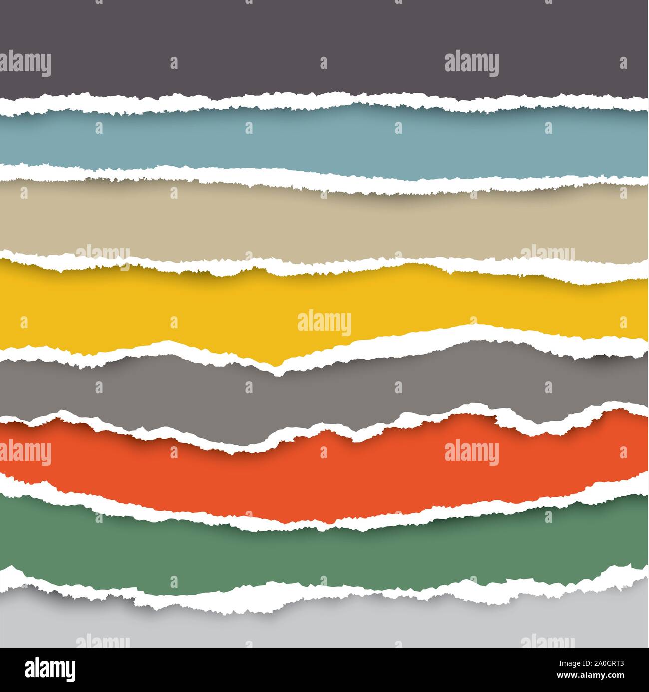 Una serie di pezzi di carta strappati in molti colori. Utilizzata come sfondo e aggiunta di testo per tutti i design. Illustrazione Vettoriale
