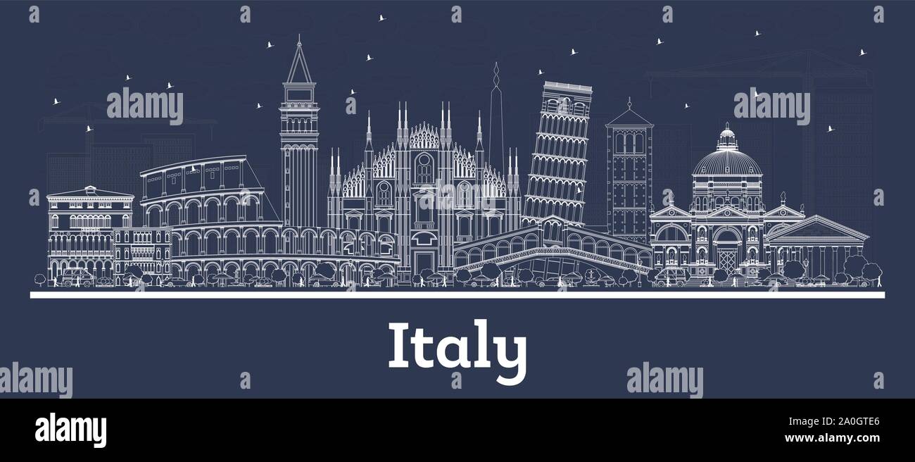 Outline Italia skyline della città con edifici bianchi. Illustrazione Vettoriale. Viaggi di lavoro e di concetto con architettura storica. Paesaggio urbano in Italia. Illustrazione Vettoriale