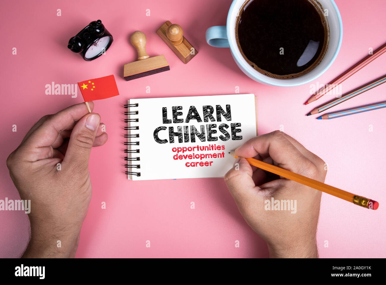 Impara il cinese. Le opportunità di sviluppo di carriera e di concetto. Il testo nel notebook Foto Stock