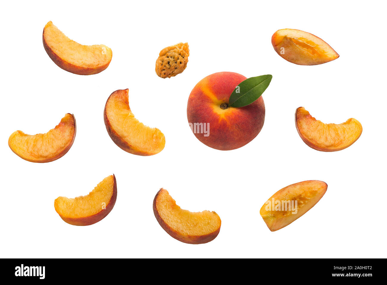 Pesco, alberi da frutto, stock , Peach Pit, benefici per la salute, le pesche in scatola, shutterstock Foto Stock