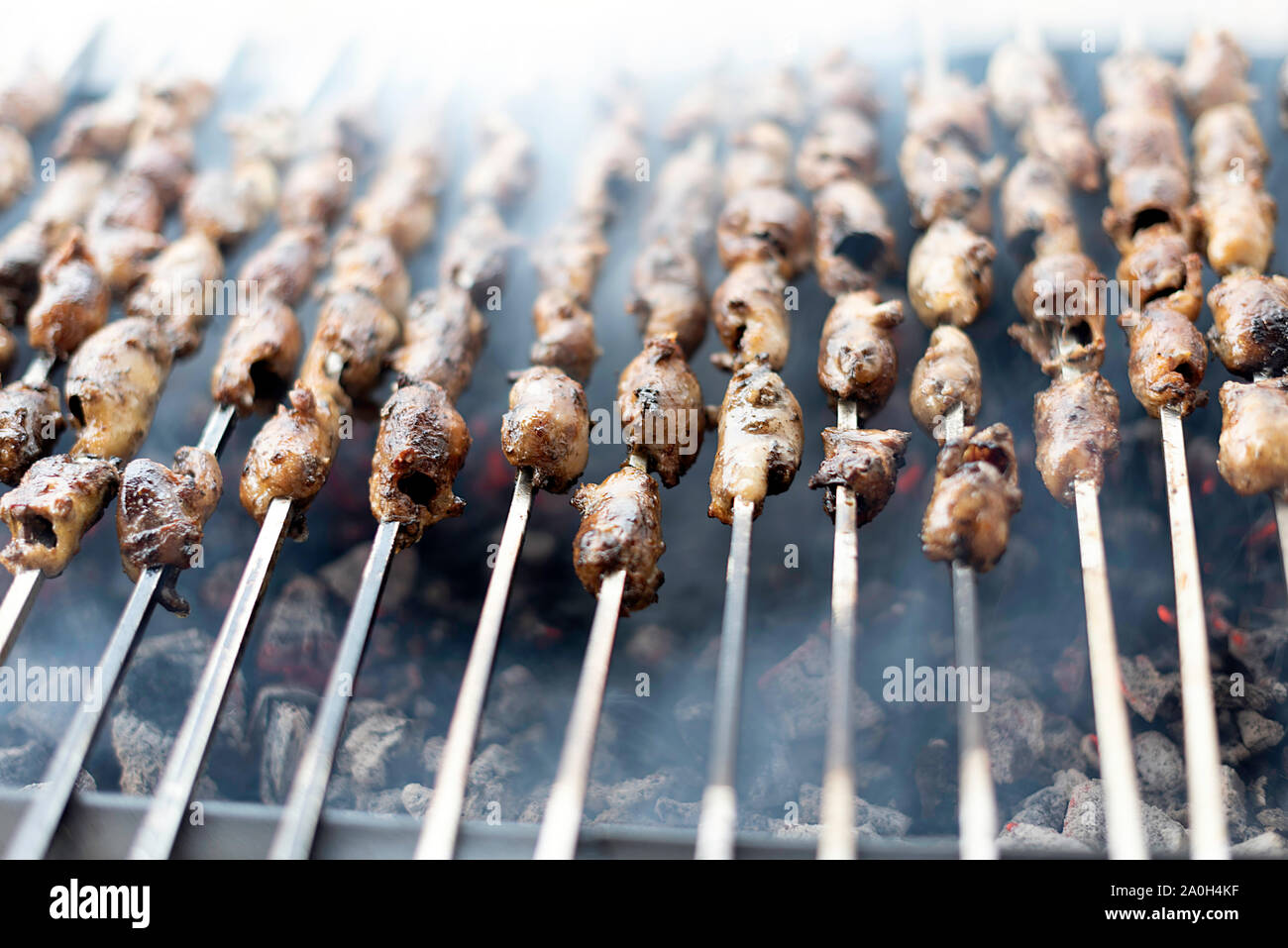 Shish Kebab e barbecue, deliziose grigliate di carne di agnello spiedini. Foto Stock