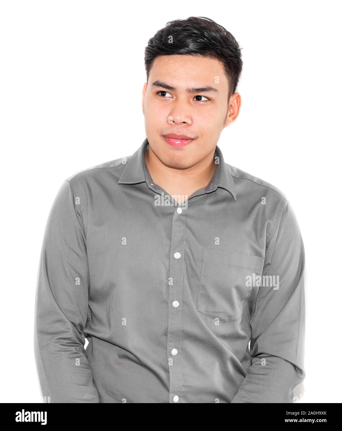 Uomo di Thailandia sono perfettamente felice su uno sfondo bianco. Foto Stock