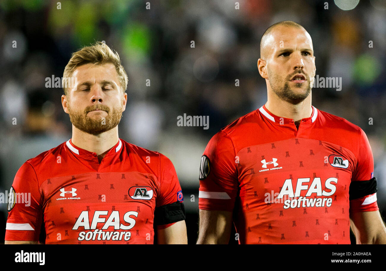 A Belgrado, in Serbia. Xix Sep, 2019. Ron Vlaar di AZ Alkmaar e Fredrik Midtsjo di AZ Alkmaar. Credito: Nikola Krstic/Alamy Live News Foto Stock