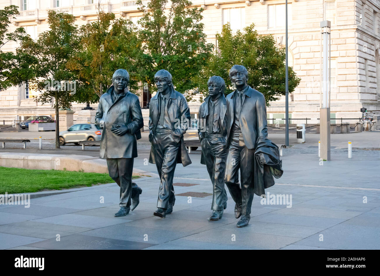 Statuto dei Beatles in bronzo di Andrew Edwards a Liverpool, Inghilterra, Regno Unito Foto Stock