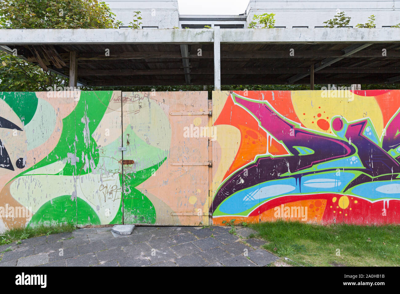 Norderney; Graffiti, Bauzaun, ruine, Weststrandstrasse Foto Stock