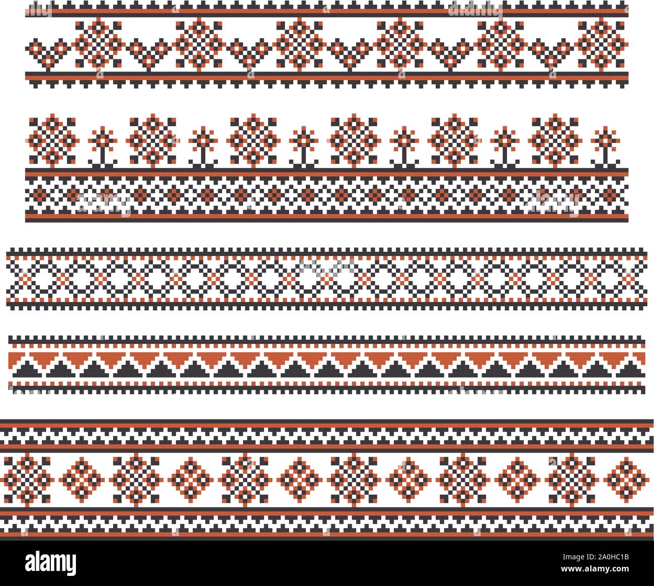 Impostare ricamate di linee vettoriali. Rosso e nero ornamento Illustrazione Vettoriale