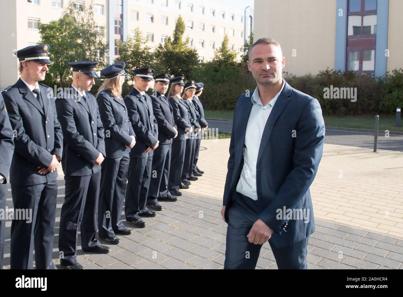 Rothenburg, Germania. Xx Settembre, 2019. Sebastian Wippel, AfD membro del Parlamento statale, parteciperà alla inaugurazione del nuovo Rettore del Sassone Accademia di polizia. Rettore Kaempf è nominato nello stesso giorno con una cerimonia. Credito: Sebastian Kahnert/dpa-Zentralbild/dpa/Alamy Live News Foto Stock