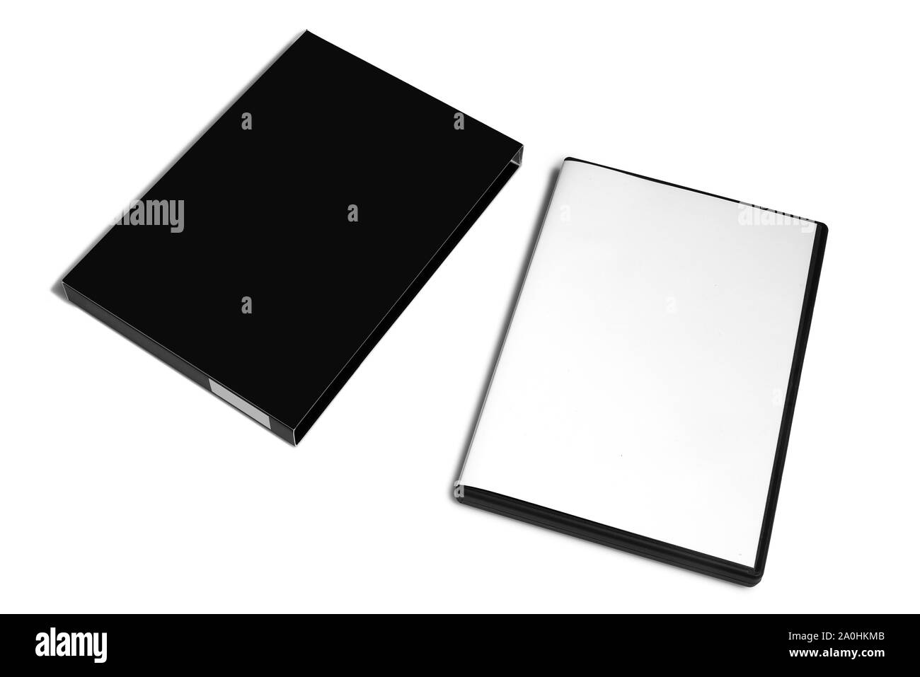 Dvd di plastica Imballaggi con il suo coperchio isolato su bianco Foto Stock