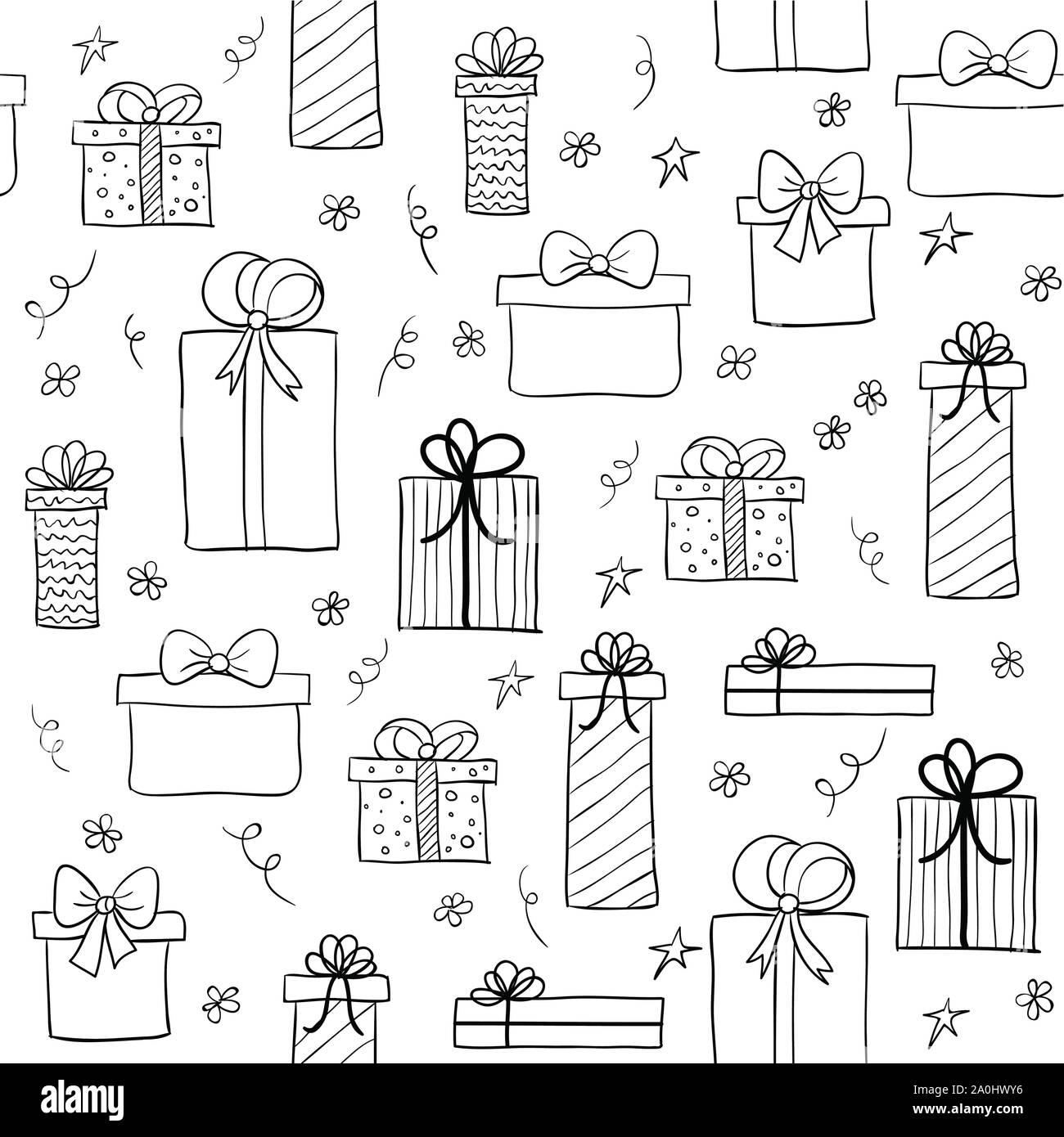 Vettore di Seamless pattern con disegnati a mano scatole regalo Illustrazione Vettoriale