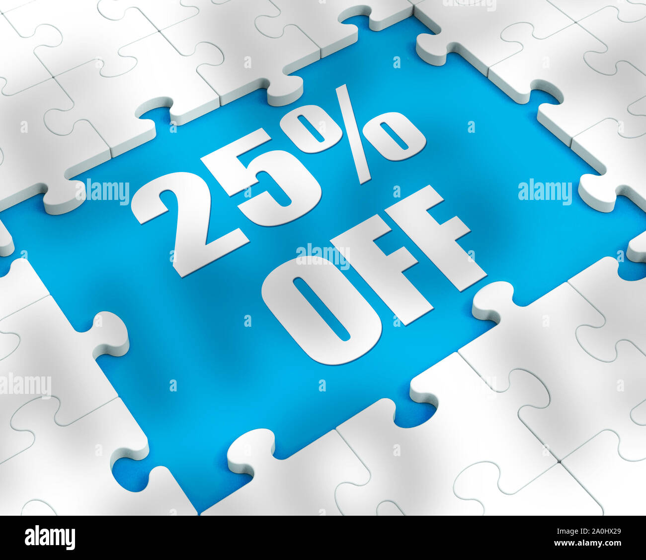 Il venticinque percento di sconto che mostra la riduzione 25% in meno del prezzo. Offerte speciali prodotti scontati - 3d illustrazione Foto Stock