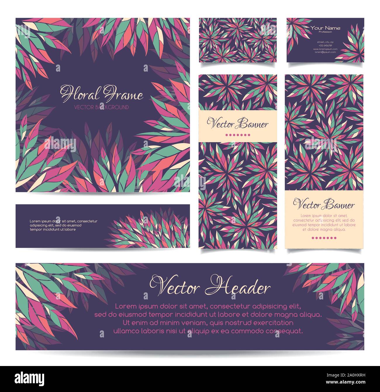 Set di banner di vettore, business card, il telaio e le intestazioni Illustrazione Vettoriale