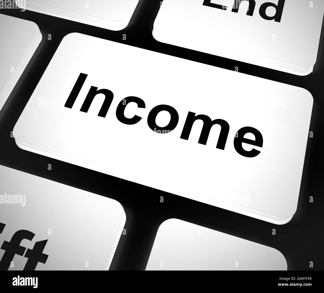 Reddito concetto chiave icona significa rendere un salario o soldi da internet. Guadagni attraverso un sito web - 3d illustrazione Foto Stock