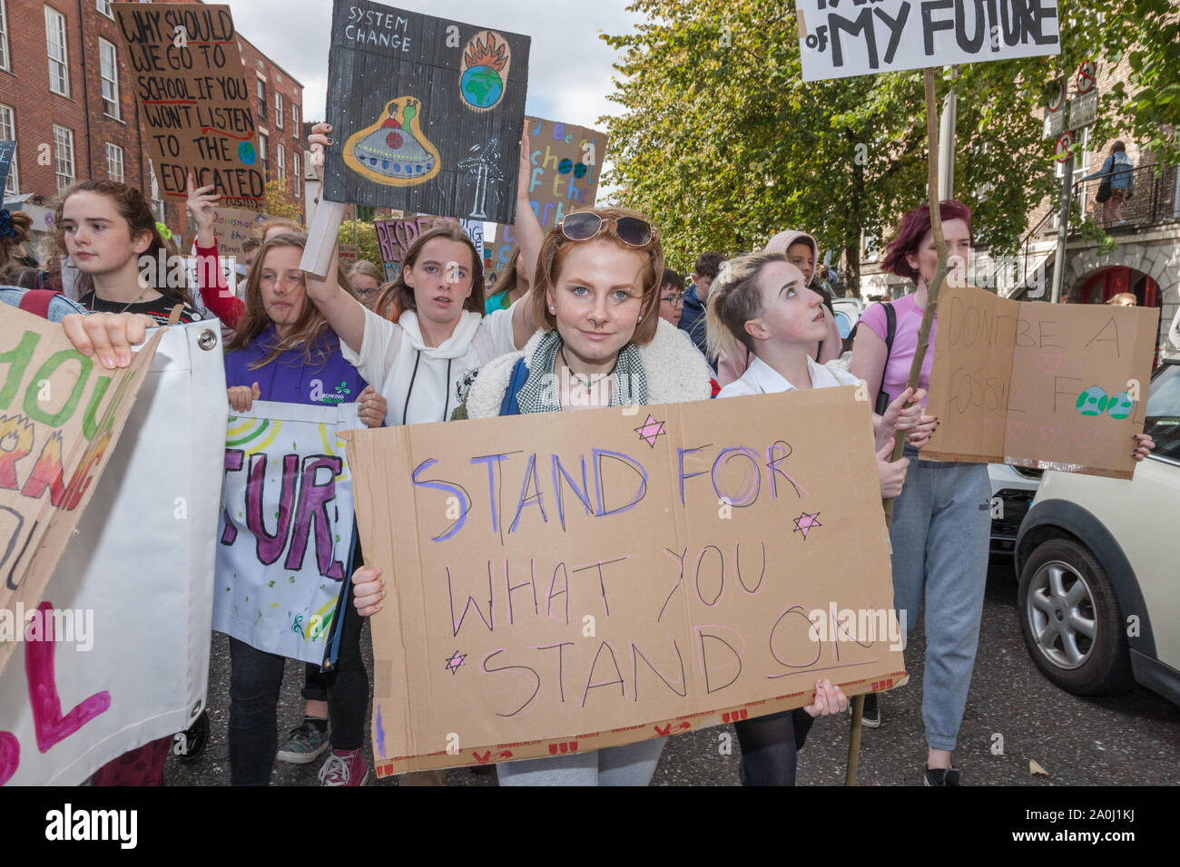 Cork, Irlanda. Xx Settembre, 2019. Gli studenti in marcia il South Mall per il ventesimo clima globale sciopero che è stato trattenuto in Irlanda. - Credito David Creedon / Alamy Live News Foto Stock
