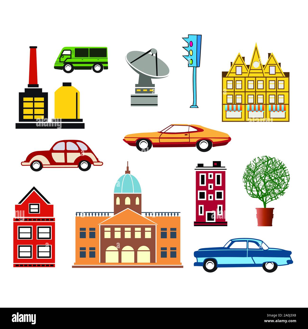 Un insieme di oggetti urbani Illustrazione Vettoriale