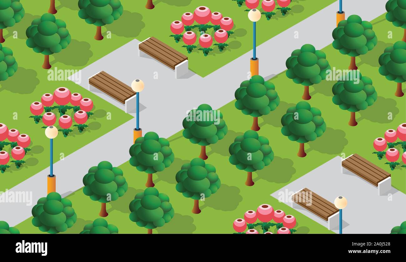 Park City con alberi prati Illustrazione Vettoriale