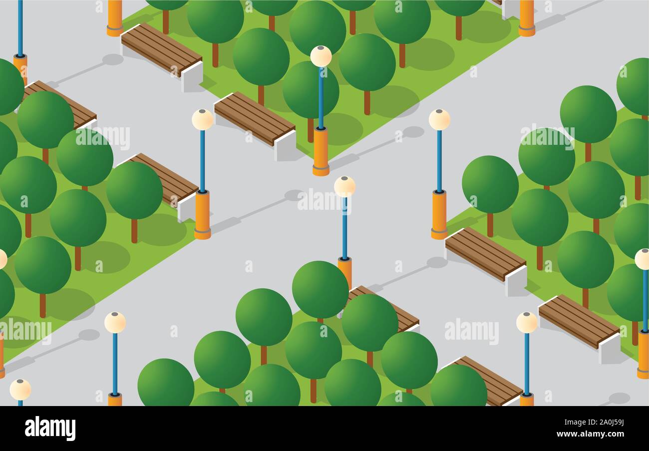 Park City con alberi prati Illustrazione Vettoriale