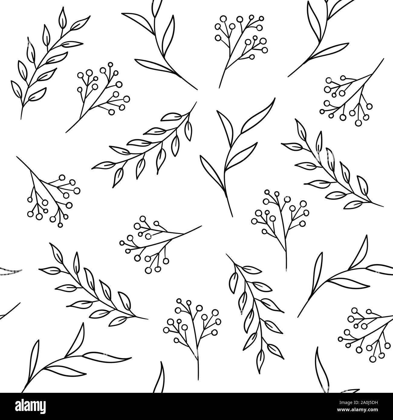 Floral seamless pattern con piante e frutti di bosco Illustrazione Vettoriale
