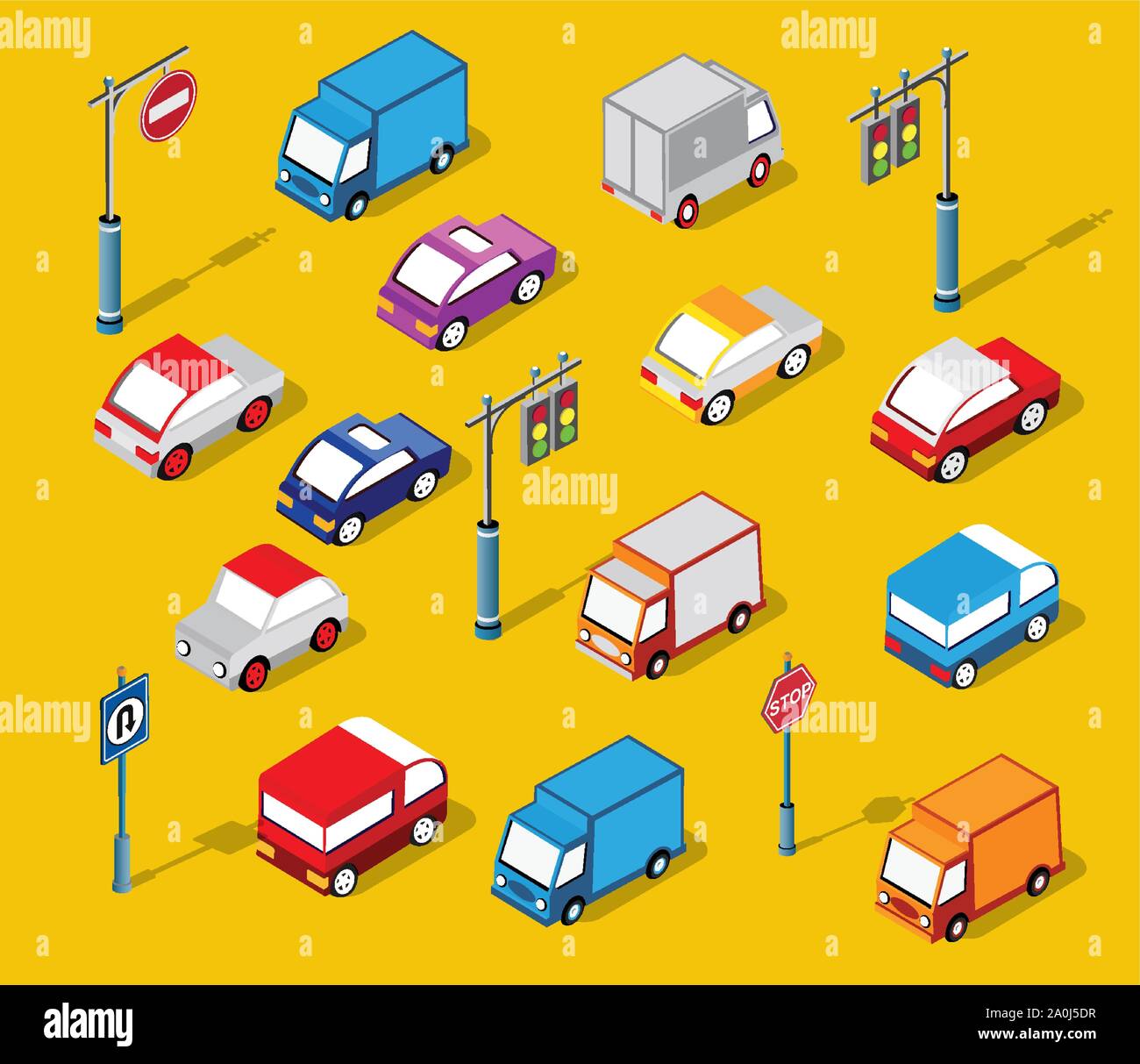Il semaforo isometrica lampione impostato Illustrazione Vettoriale