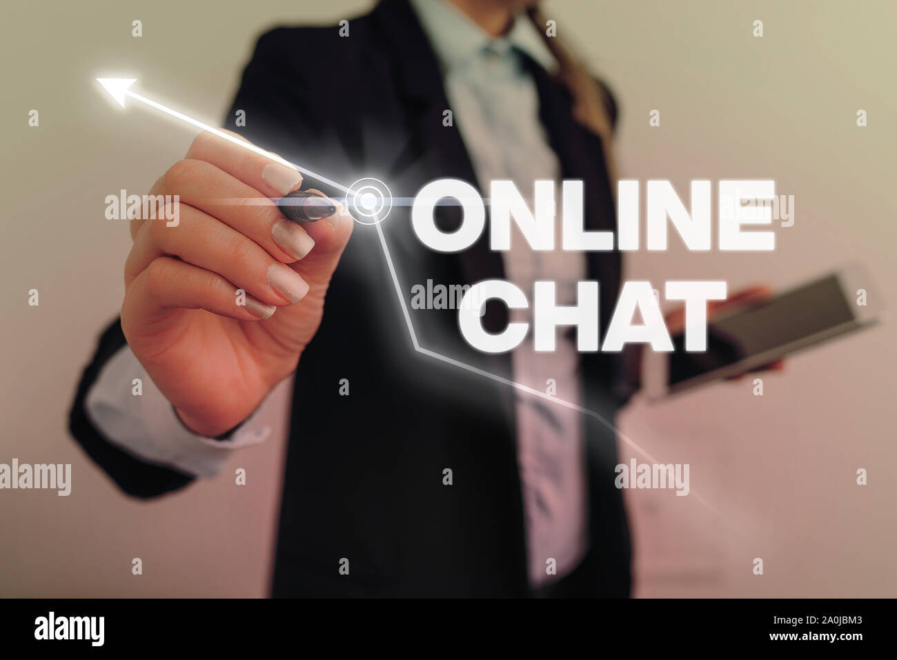 Segno di testo mostra Chat Online. Business photo testo parlando con un amico o qualcuno attraverso internet e PC Phone Foto Stock