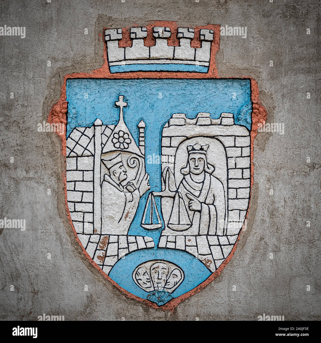 Lo stemma di Trondheim è basato sulla guarnizione medievale della città. Foto Stock