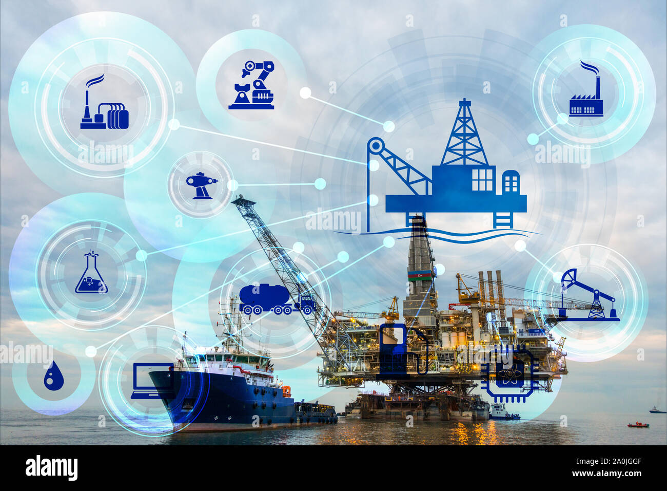 Il concetto di automazione nell'industria petrolifera e del gas Foto Stock