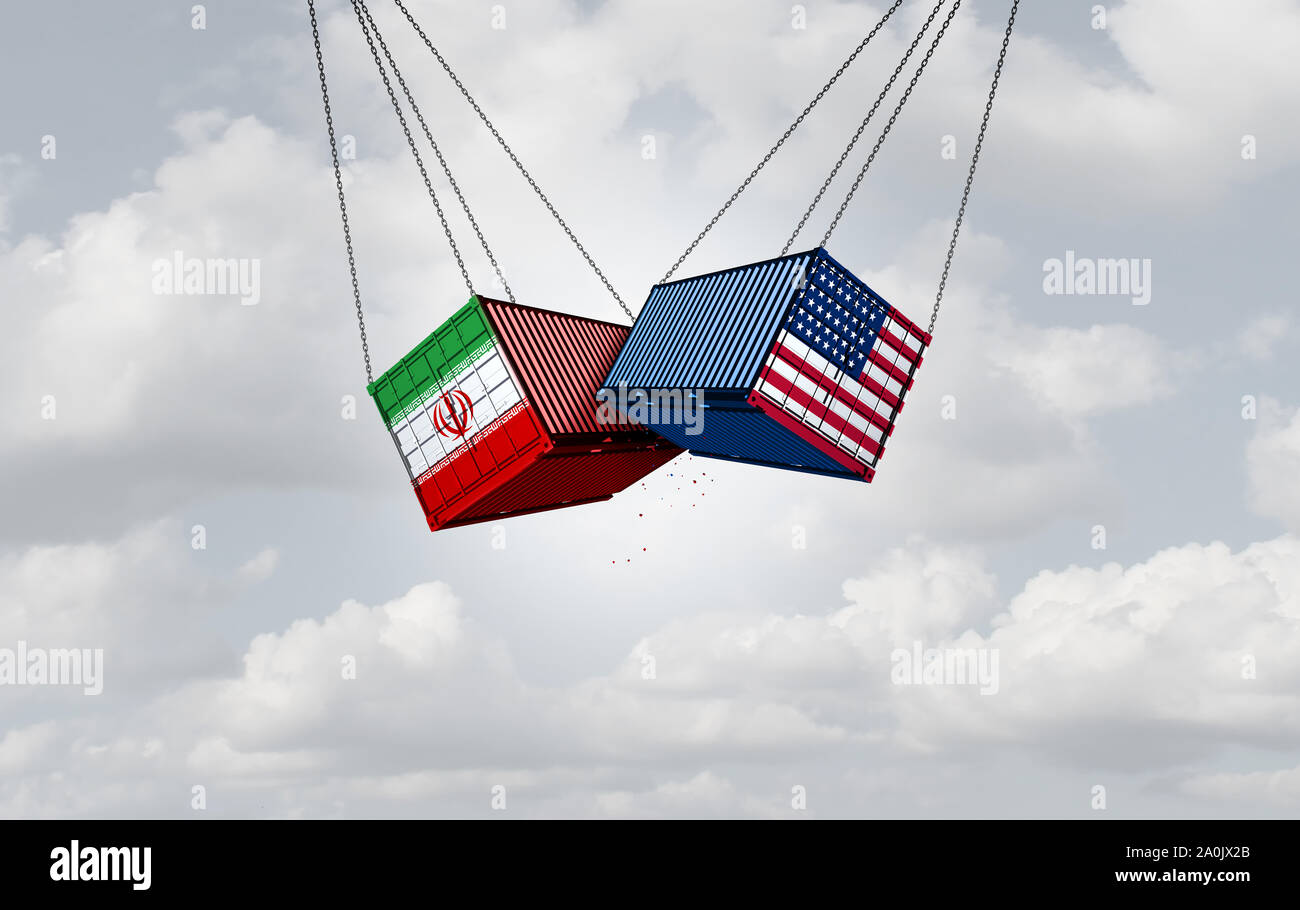 Iran Stati Uniti conflitto come sanzioni economiche tra iraniano e i governi americani come 3D'illustrazione. Foto Stock