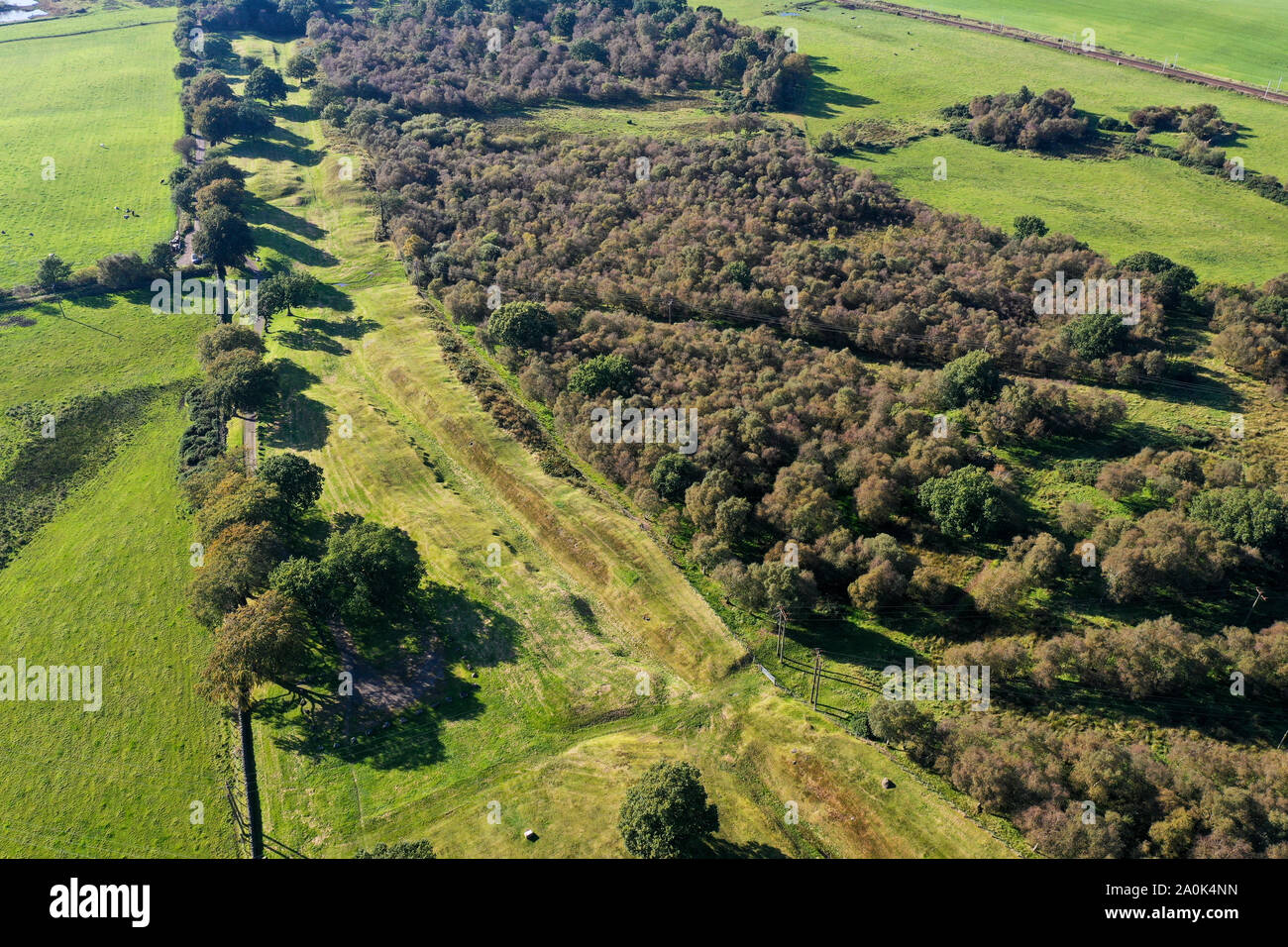 Antenna fuco vista del Antonine Wall e Roughcastle fort a Falkirk Foto Stock