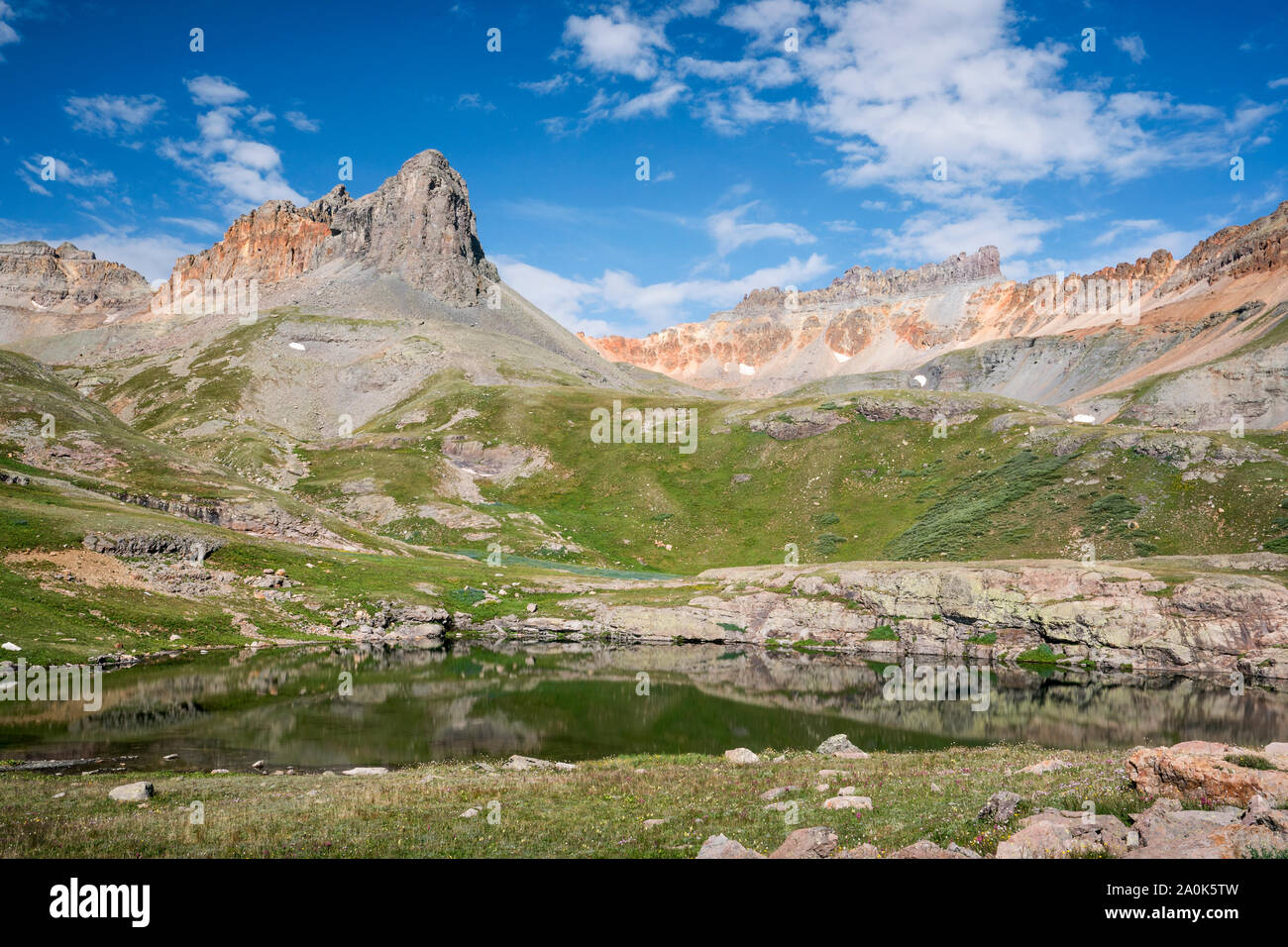 Faticosa Escursione al lago ghiacciato bacino, 12.000 ft, Silverton, Colorado, STATI UNITI D'AMERICA Foto Stock